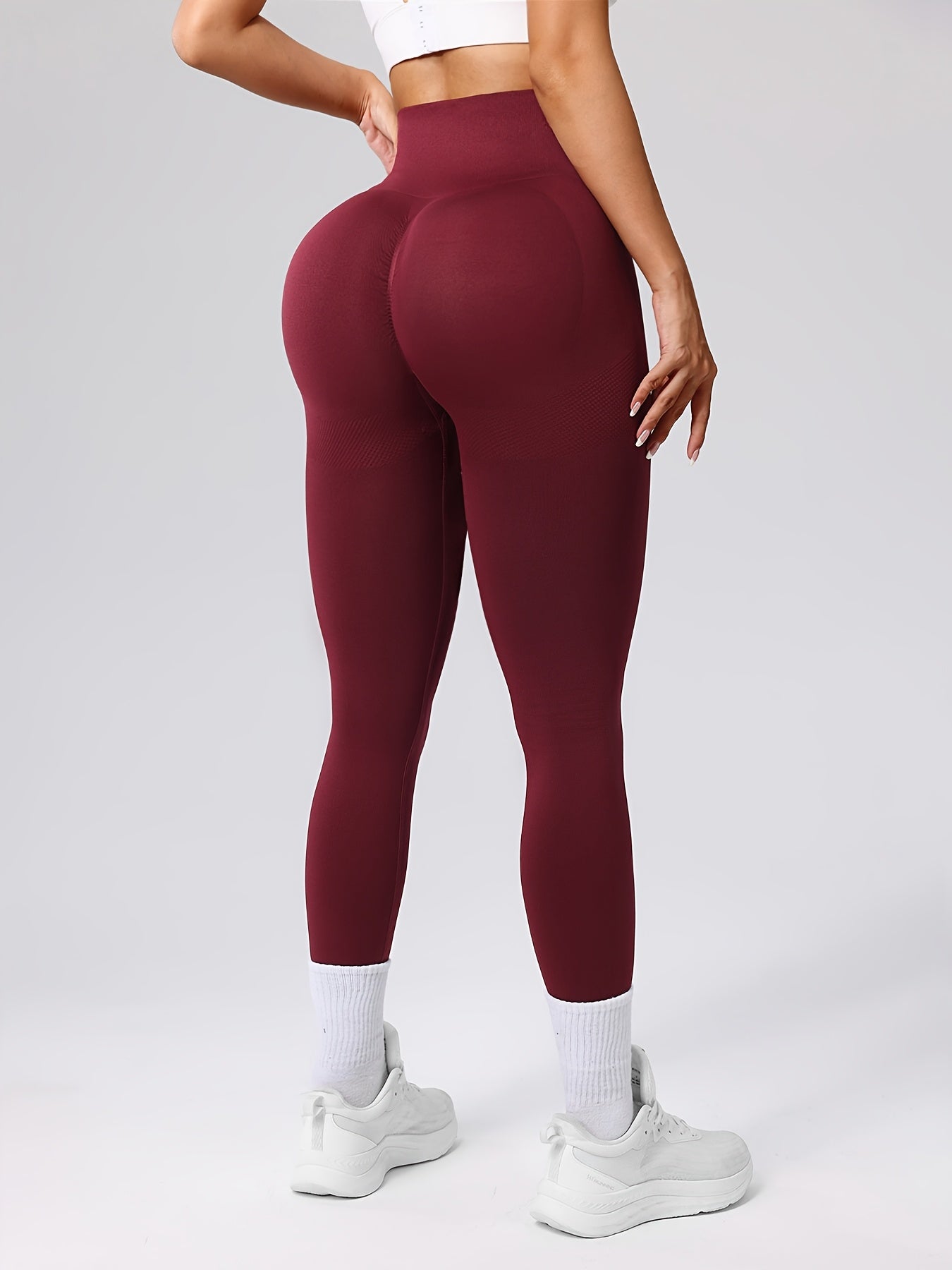 Højtalje Maroon Seamless Yogahose Til Fitness Kvinder