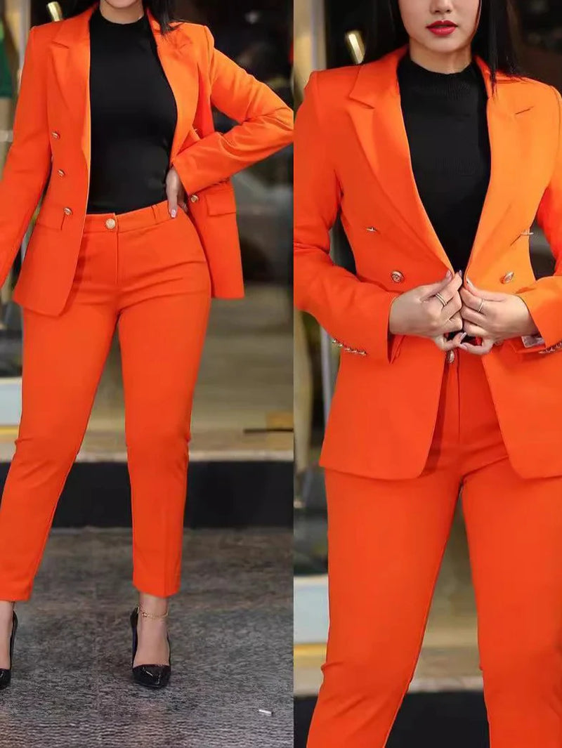 Women’S Blazer Set – Tailored Slim Fit – Double-Breasted – Ankle Length Trousers