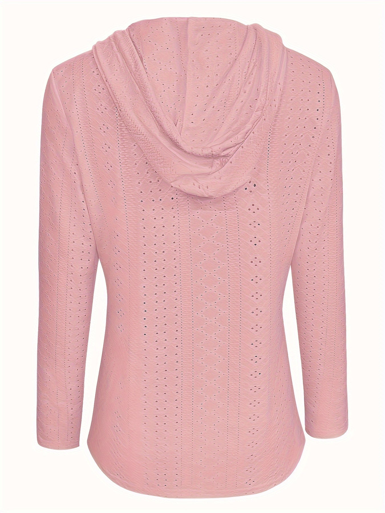 Solid Color Button Eyelet Hoodie, Casual Long Sleeve Drawstring Hoodie Sweatshirt, Women's Clothing