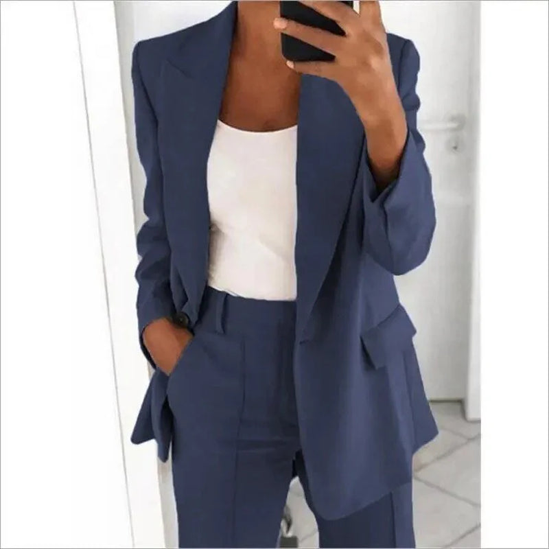 Women’S Blazer and Trouser Set – Tailored Fit – High Waist – Wide Leg – Formal Wear