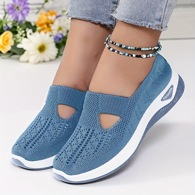 1 Pair ADO STAP Women's Cut-out Sneakers - Breathable Slip-On Walking Shoes with Non-Slip Soft PVC Sole, Lightweight Casual Outdoor Shoes for All Seasons, Vibrant Colors, Ladies Sneakers, Allseason Footwear, Stylish Slipons, Ventilated Comfort