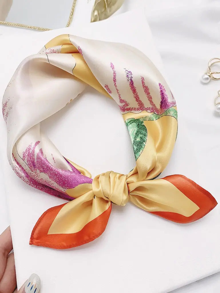 Katarina – Kunstnerisk blomsterdesign dame firkantet tørklæde-Scarf-Zuruz-Gul-53 cm × 53 cm-Zuruz