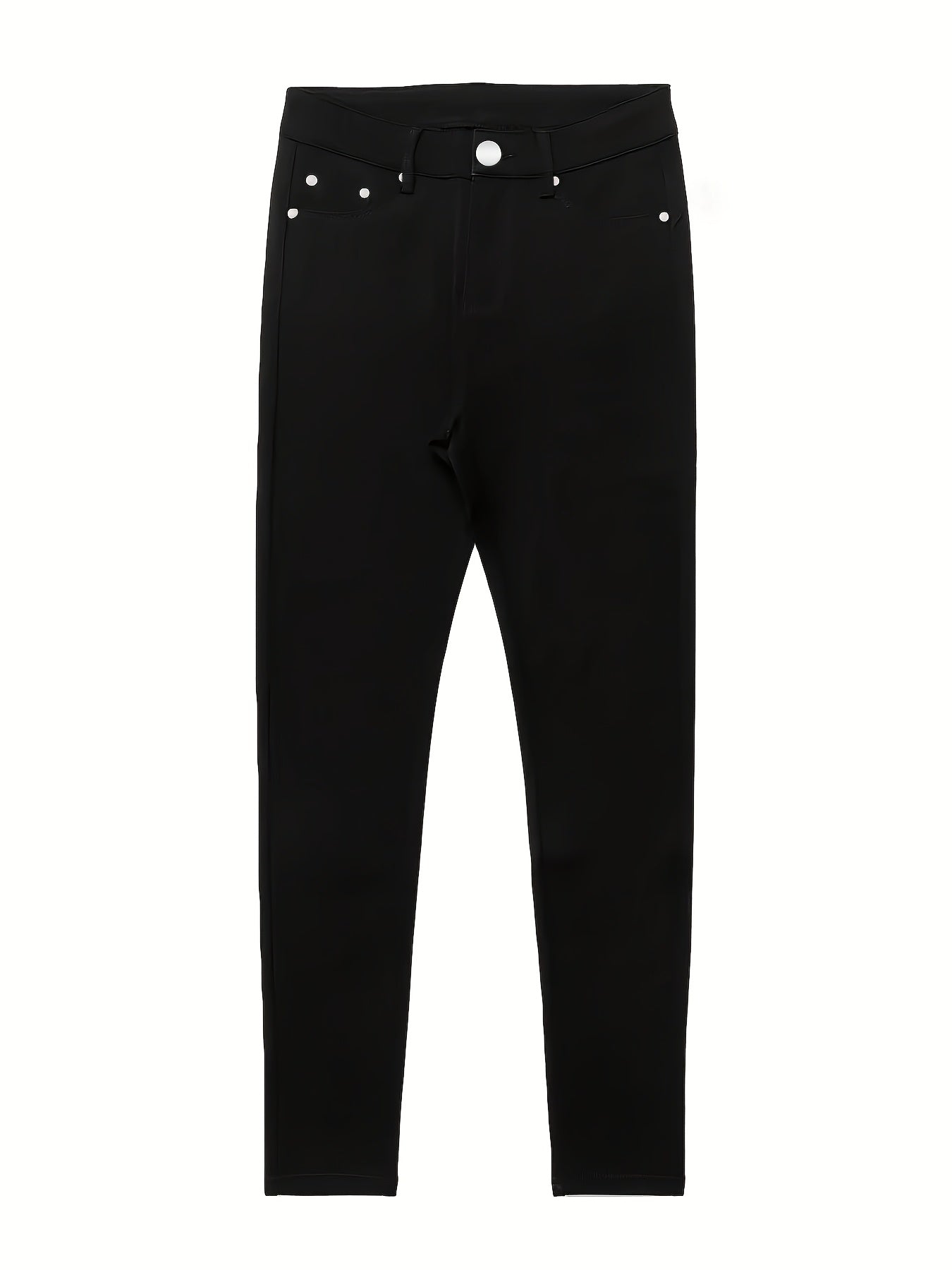 1pc Women'S High Waist Black Denim Jeans, Casual Skinny Fit Stretch Pants with Pockets, All-Season Solid Color Woven Trousers