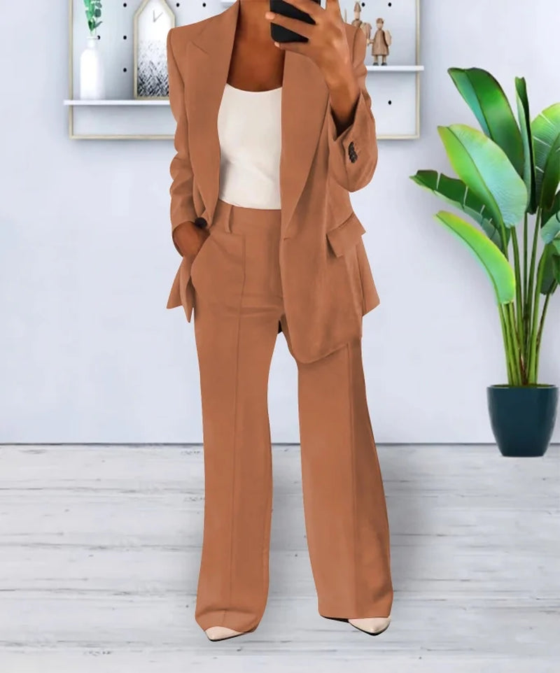 Women’S Blazer and Trouser Set – Tailored Fit – High Waist – Wide Leg – Formal Wear