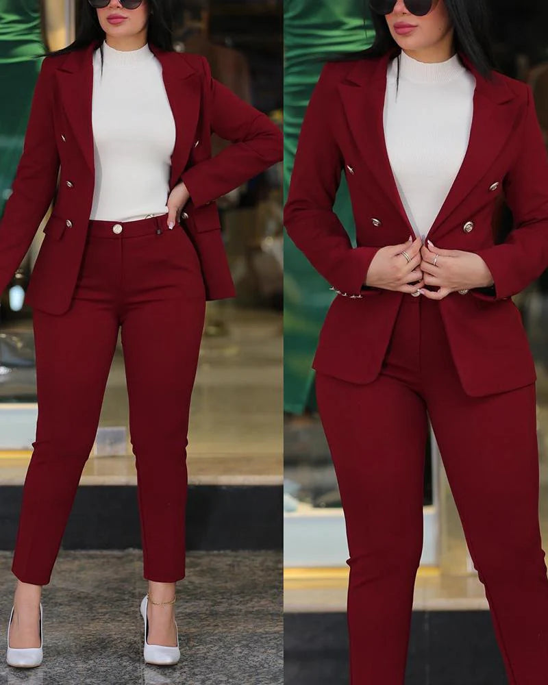 Women’S Blazer Set – Tailored Slim Fit – Double-Breasted – Ankle Length Trousers