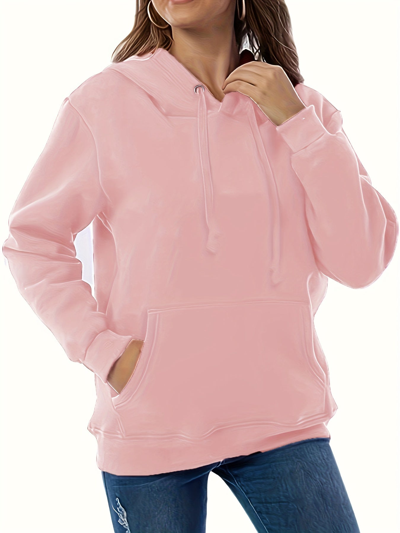 Women'S Cozy Fleece-Lined Hoodie Sweatshirt - Black Casual Pullover with Front Pocket, Long Sleeves, and Drawstring Hood for Fall/Winter, Winter Hoodie