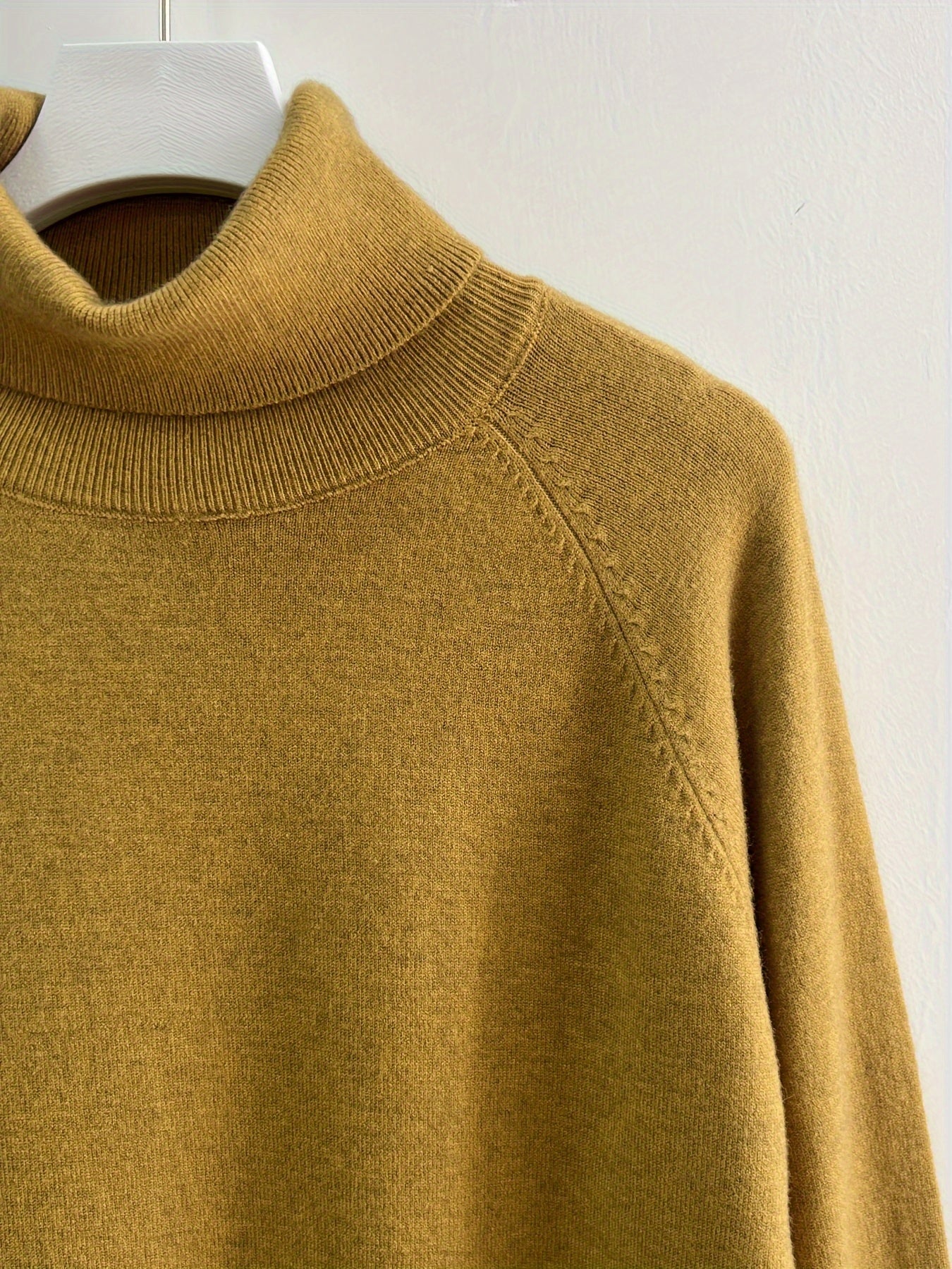 Solid Turtle Neck Sweater, Elegant Long Raglan Sleeve Essential Sweater For Fall & Winter, Women's Clothing