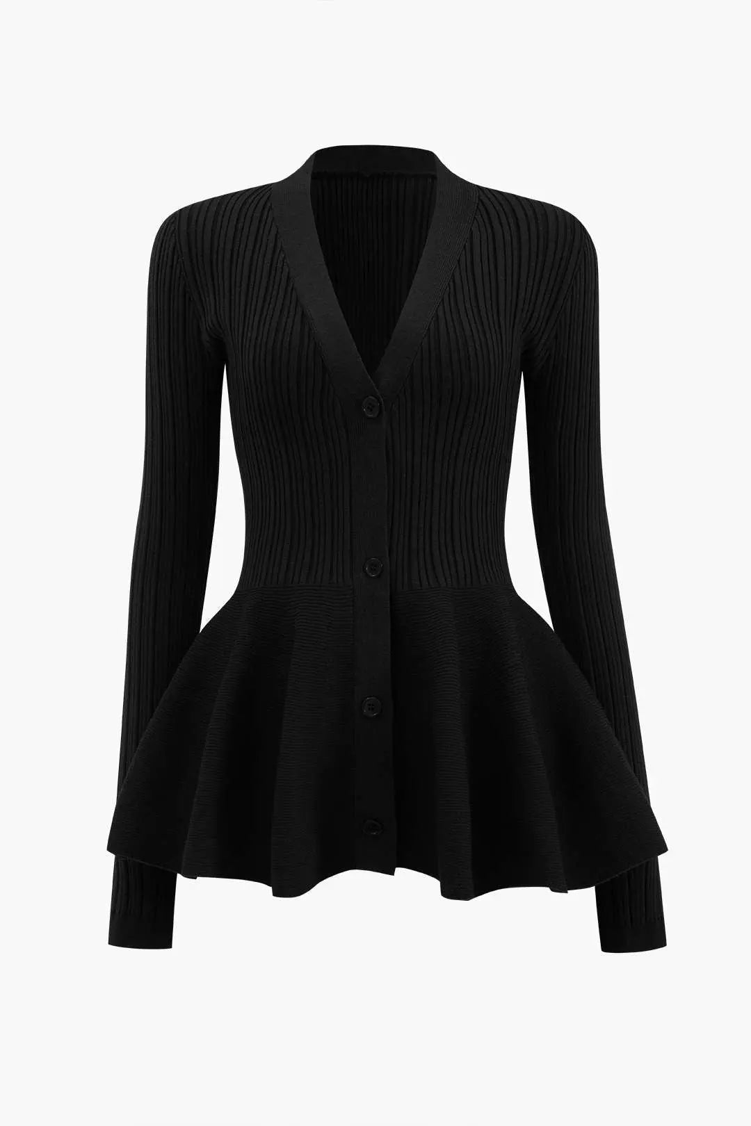 Leocadia - Klassisk V-hals Puff-kant Strikket Cardigan til Kvinder-Cardigans-Zuruz-Sort-S-Zuruz