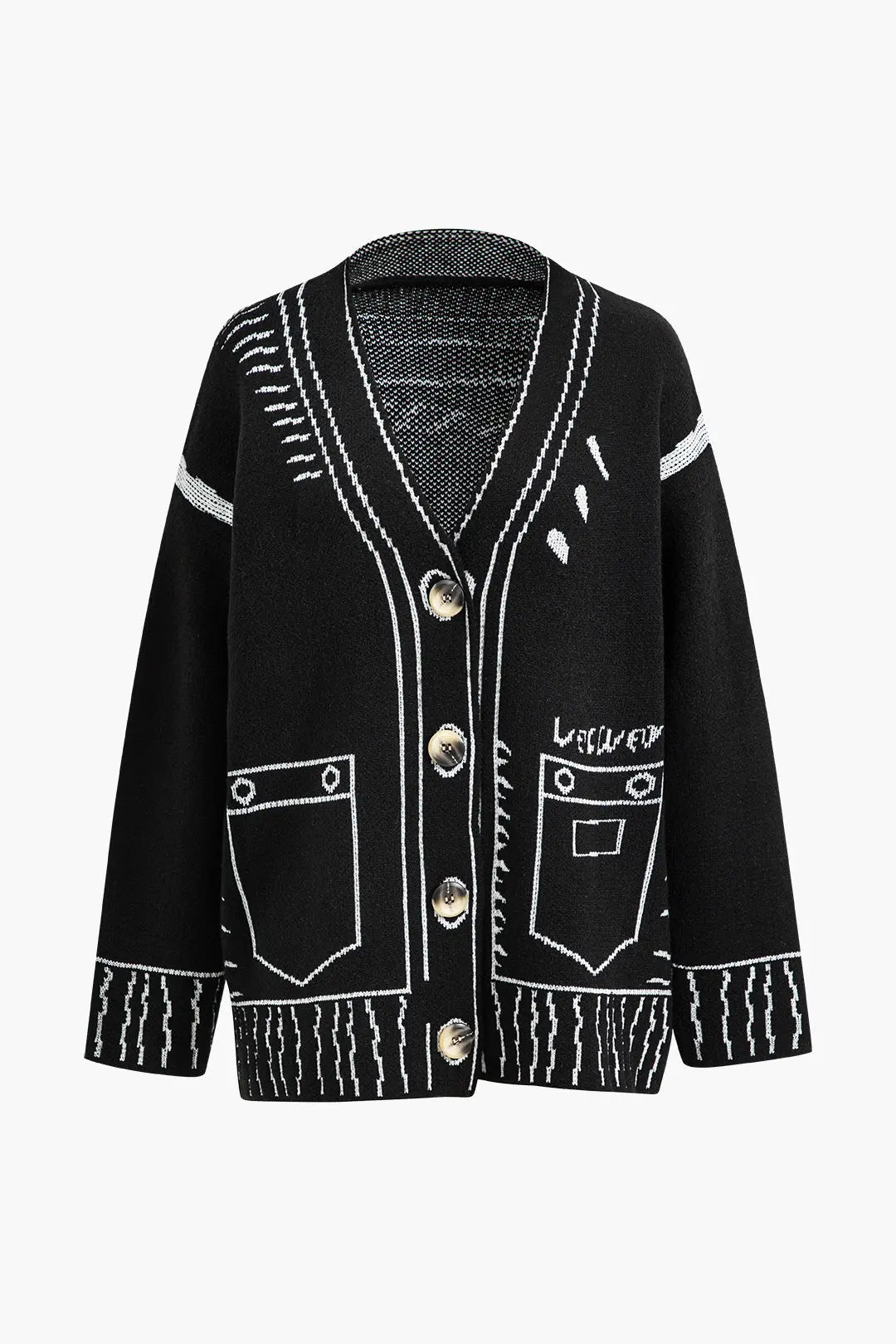 Yvette – Tidløst Line Mønster Kvinde Sweater Cardigan-Cardigans-Zuruz-Sort-S-Zuruz