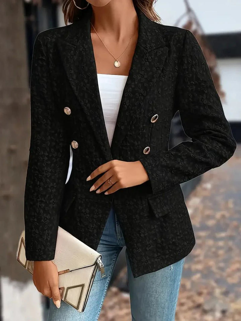 Women’S Blazer - Double Breasted Tailored Fit - Embroidered Floral Detail - Notched Lapel