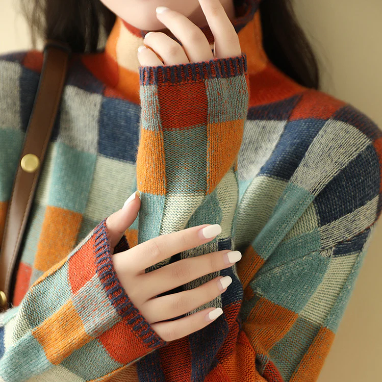 Patchwork-rullekravesweater i kashmir