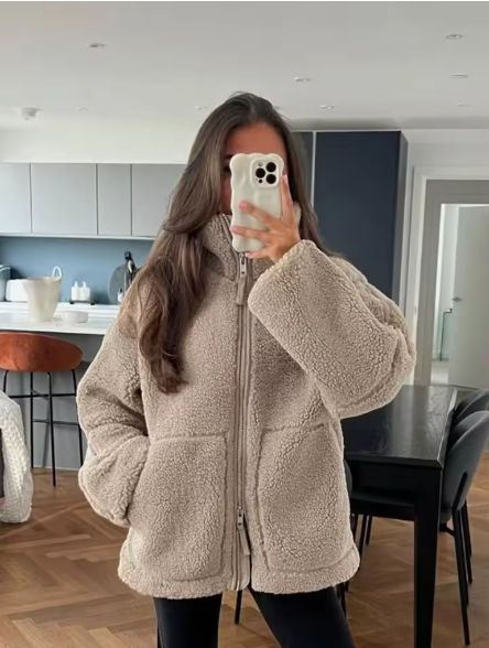 Teddy Zip Jacket til kvinder - hyggelig fleecejakke til vinter og efterår