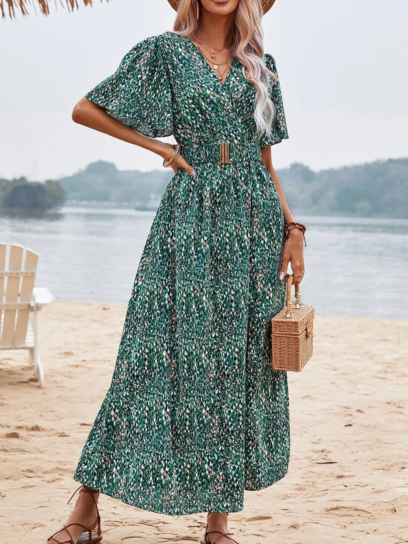 Greta - Chic Sommerfugle Stil Kvinders Maxi Kjole-Dresses-Zuruz-Grøn-S-Zuruz