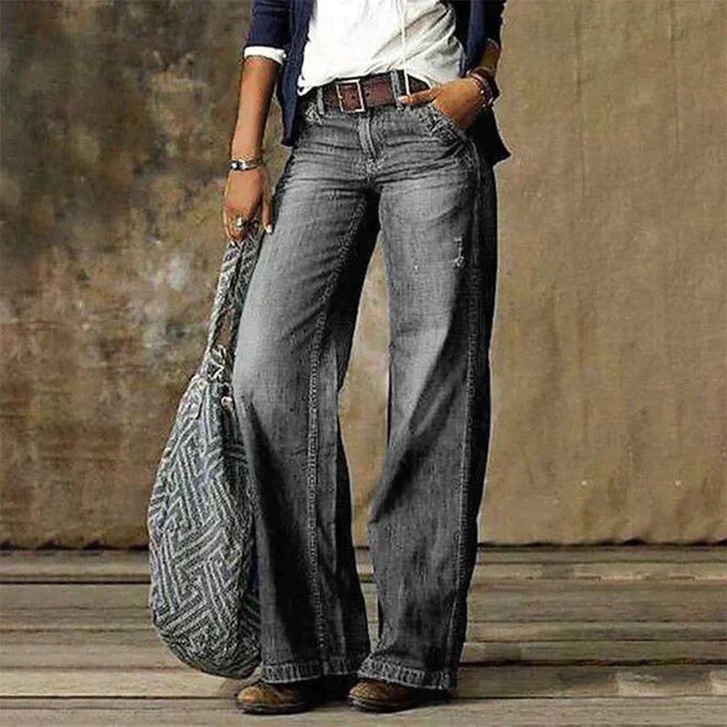 Evelina – Vintage vask komfortable dame denim bukser-Jeans-Zuruz-Lysegrå-S-Zuruz