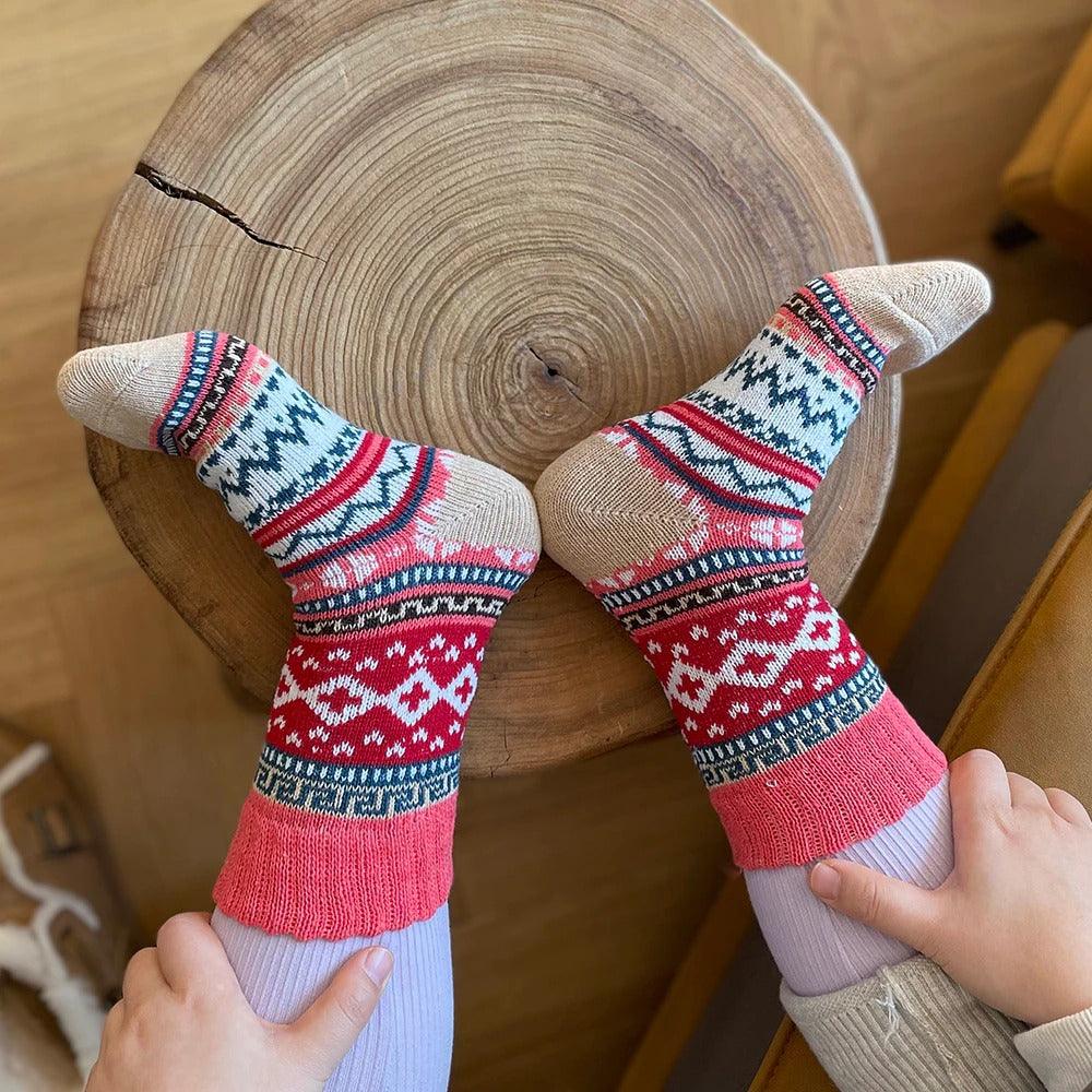 Nordic Winter Socks Scandinavian Pattern Wool Blend - Detailed view