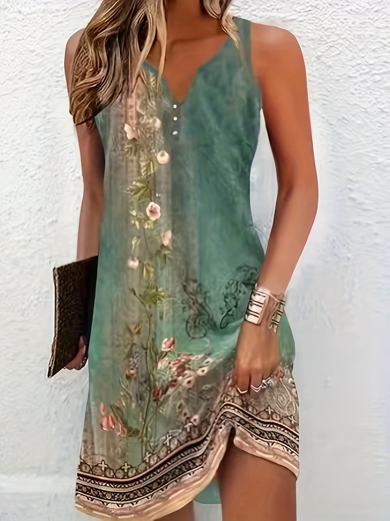 Elegant Blomster Maxi Kjole Tealgrøn Beige Til Fest
