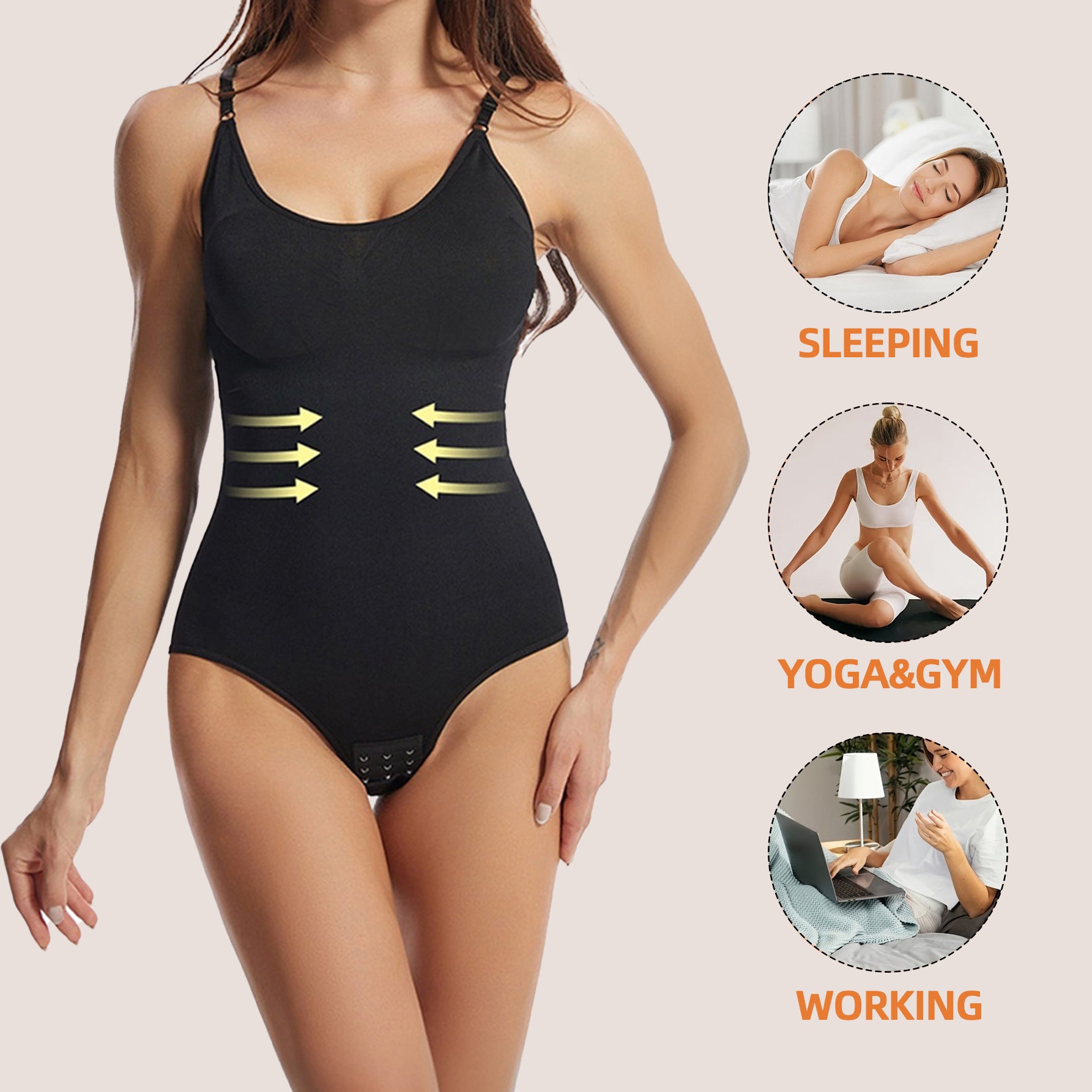 1pc High-Compression Women'S Shapewear Bodysuit | Backless, Adjustable Strap, Elastic Hip Lift, Thin Waist Design for Tummy Control, Full Bust Support, Skinny Sleeveless Fit, Plus Size, Modeling Romper, ComfortableFit