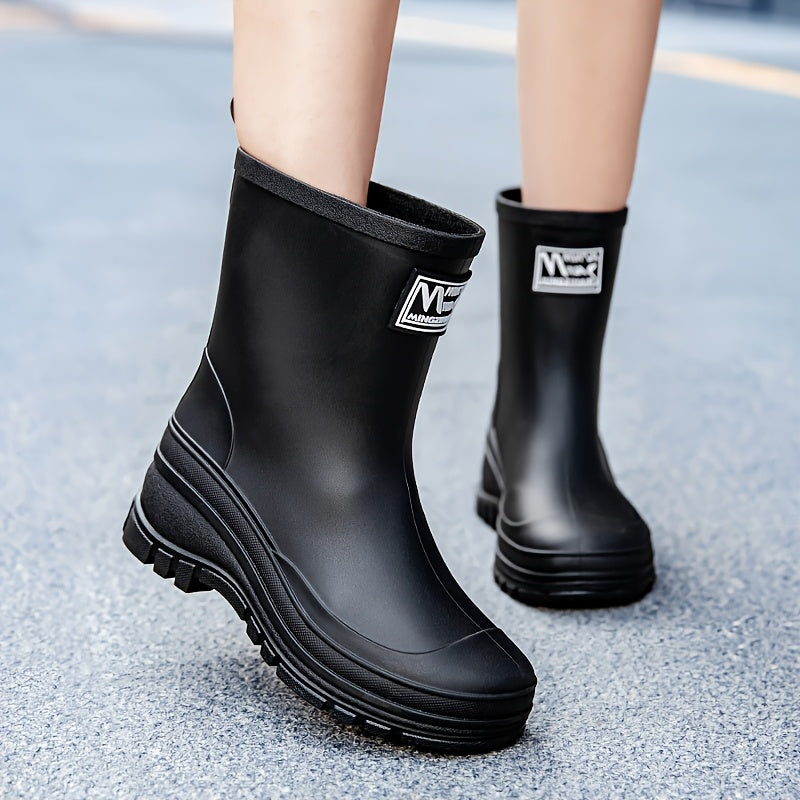 Women'S Stylish Black Rain Boots, Non-Slip, Thick Sole, All-Season Footwear for Outdoor Activities, Camping & Beach, Camping Footwear | Stylish Rain Boots | Durable Footwear