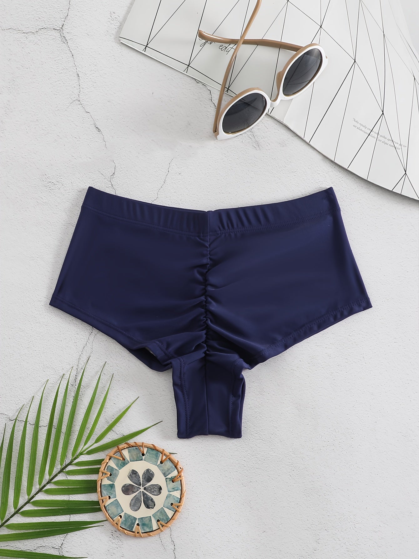 Women's High-Waisted Solid Black Bikini Swim Shorts - Full Coverage Tummy Control Butt Lift & Curvy-Friendly Design, High-Elasticity Fabric, Voluminous Fan-Shaped Back, Triangle Underwear Style for Beach & Pool, Hand Washable Summer Swimwear