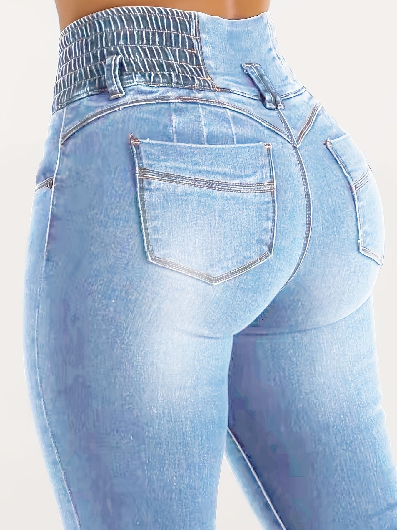 High-Waisted Three-Button Flared Jeans with Built-in Waistband and Sexy Butt Lift