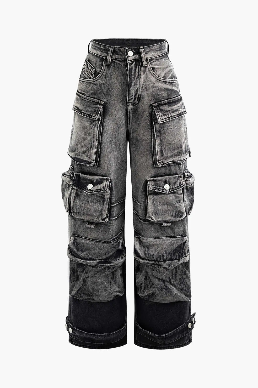 Petra - Ombre Multi-lomme Bredbenede Cargo Jeans til Kvinder-Jeans-Zuruz-Grå-XS-Zuruz