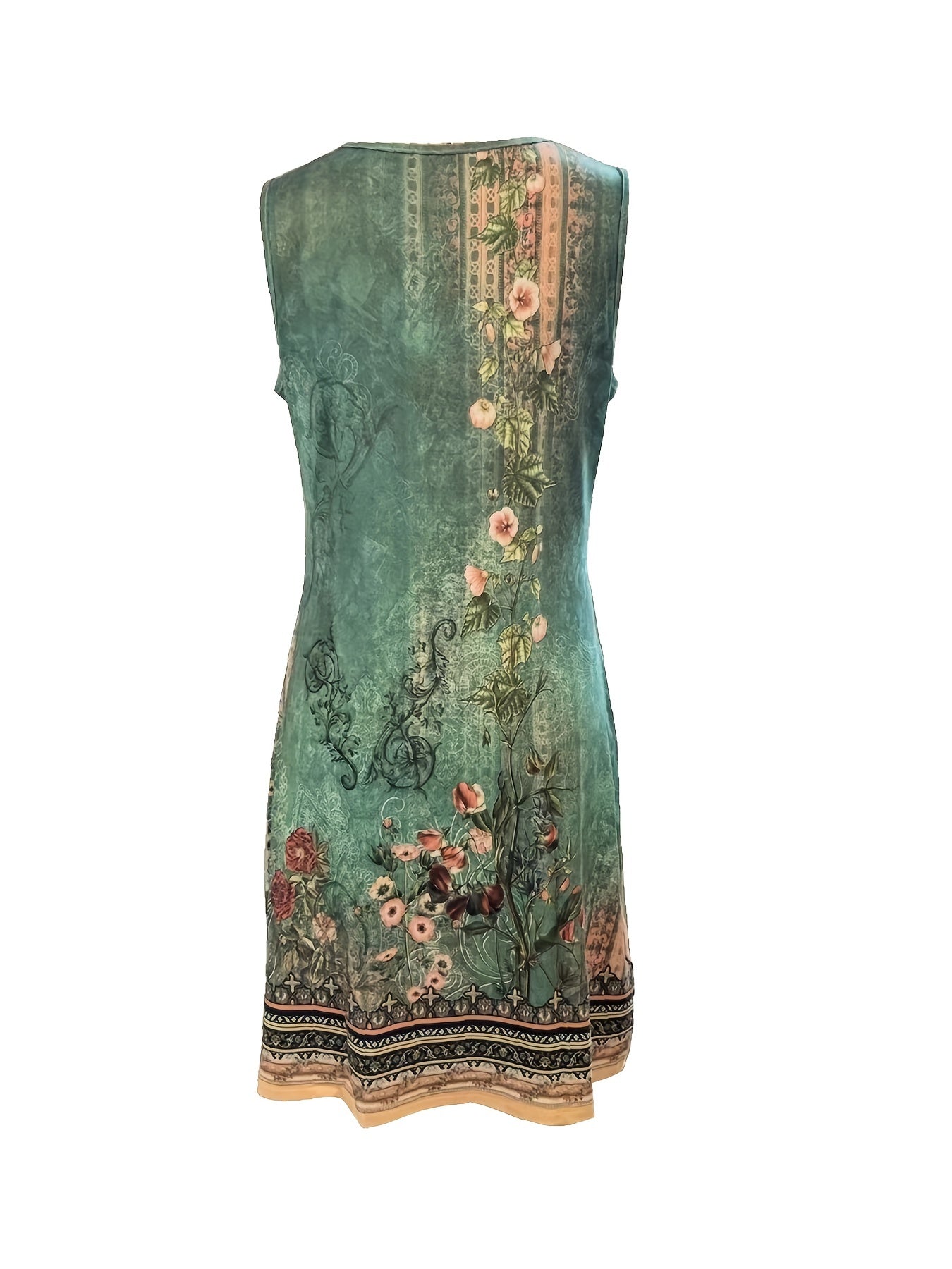 Elegant Blomster Maxi Kjole Tealgrøn Beige Til Fest