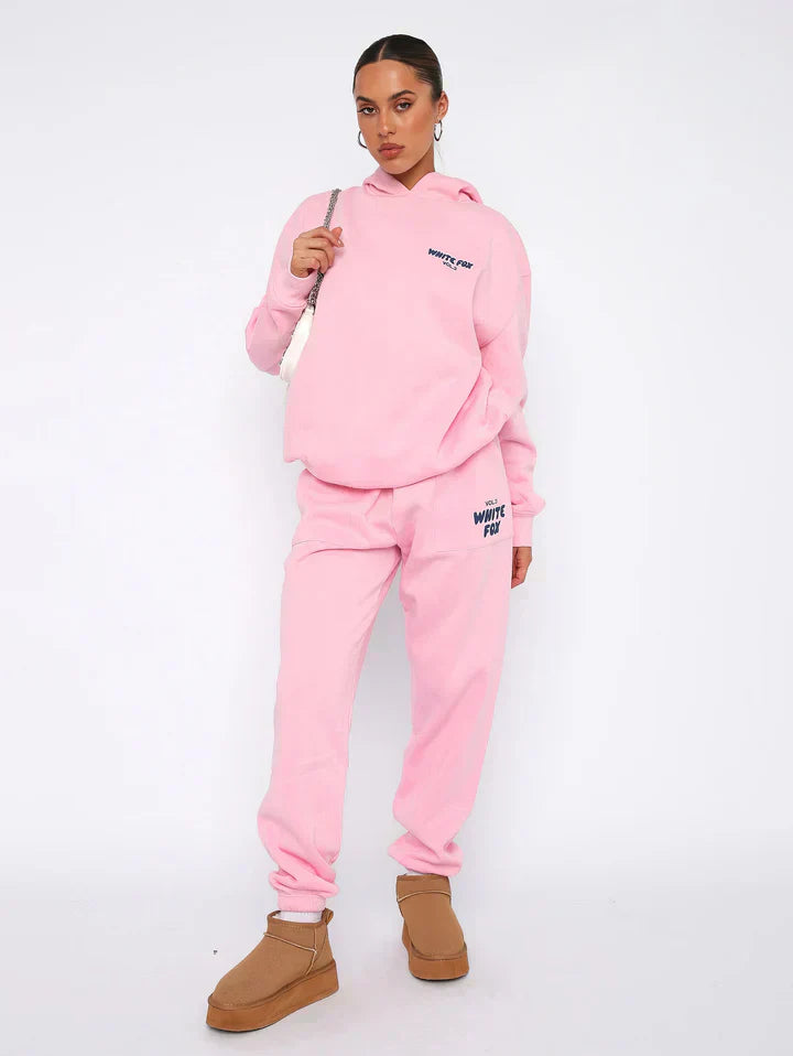 Womens Lounge Set  Pink Cotton Blend Hoodie and Joggers - Product showcase