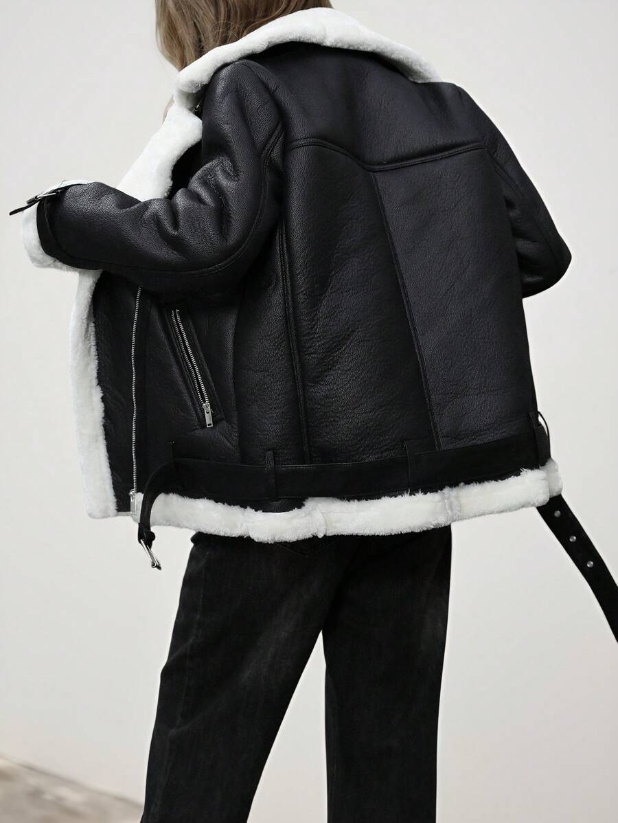 Faux Leather Motorcycle Jacket - 2