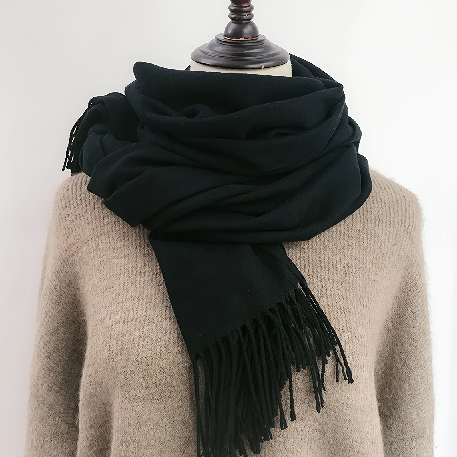 Oversized Ensfarvet Sjal Vindafvisende Mode Til Alle