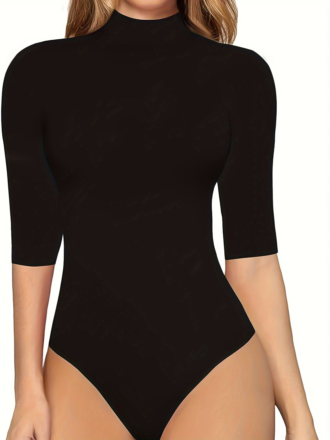Women's Body Suit with Half-High Collar And Medium Sleeves, Body-Fitting Basic Style, Elastic And Soft Body Suit And Pants