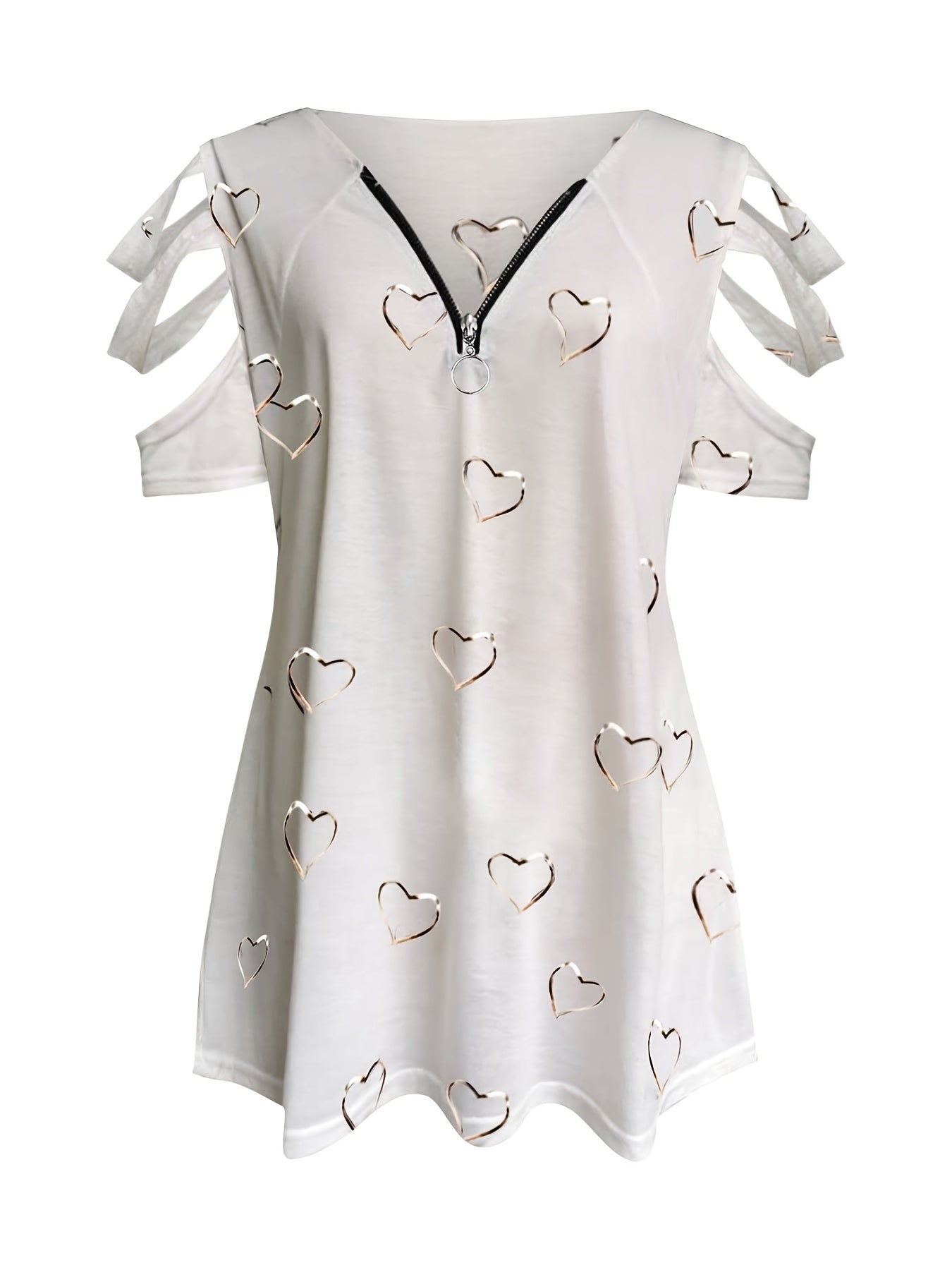 2021 European And American Cross-Border Wish Foreign Trade Women'S Clothing V-Neck Zipper Printed Short-Sleeve Loose Casual T-Shirt for Women