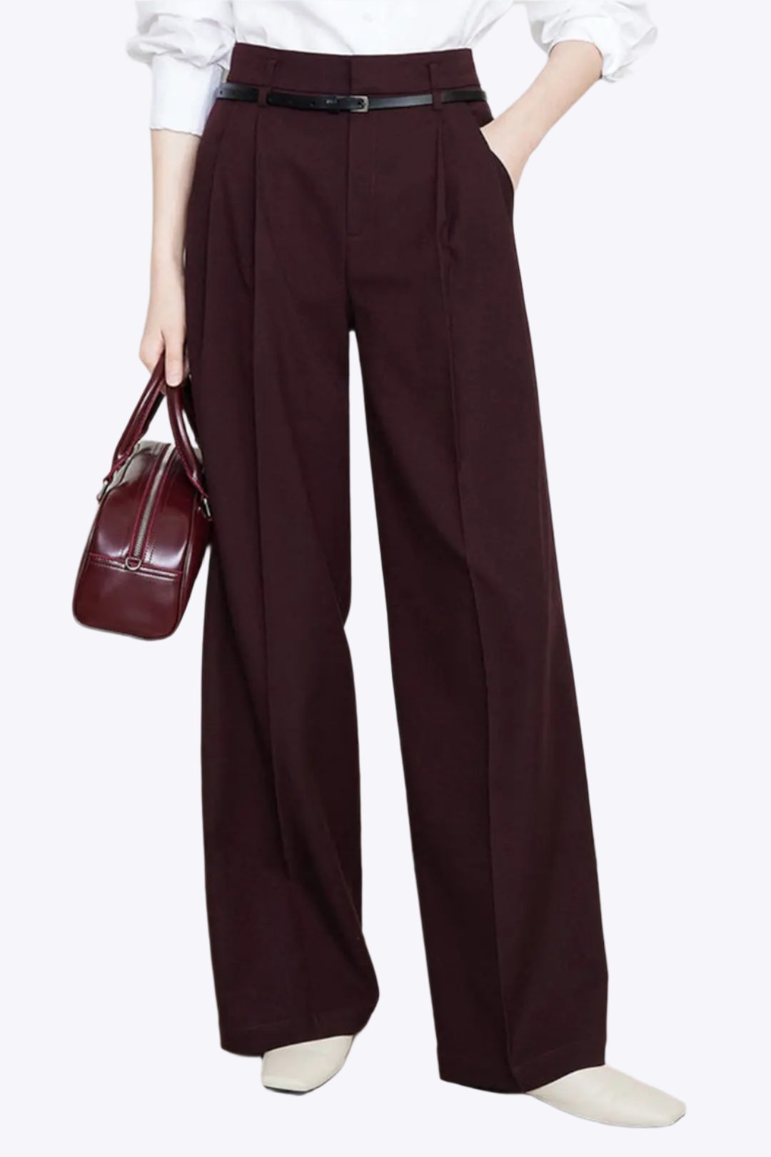Carmelina - Ensfarvet Bredbenede Casual Kvinde Bukser-Pants-Zuruz-Bourgogne-XS-Zuruz