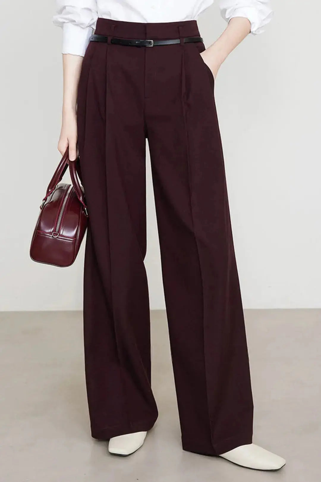 Carmelina - Ensfarvet Bredbenede Casual Kvinde Bukser-Pants-Zuruz-Zuruz