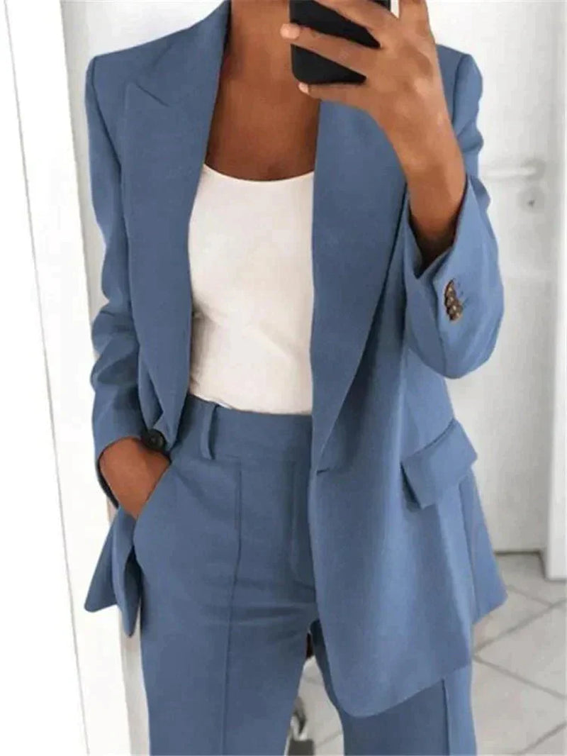 Women’S Blazer and Trouser Set – Tailored Fit – High Waist – Wide Leg – Formal Wear