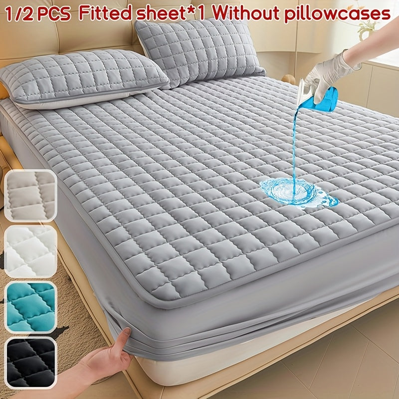 1PC High Quality TPU Thickened Quilted Breathable Soft and Comfortable Square Grid Solid Color Single Fitted Sheet Without Pillowcase