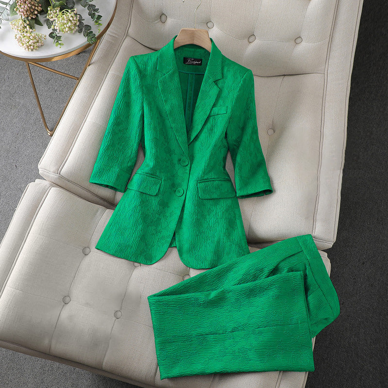 Women’S Blazer and Trousers Set – Tailored Fit – Textured Fabric – Business Wear