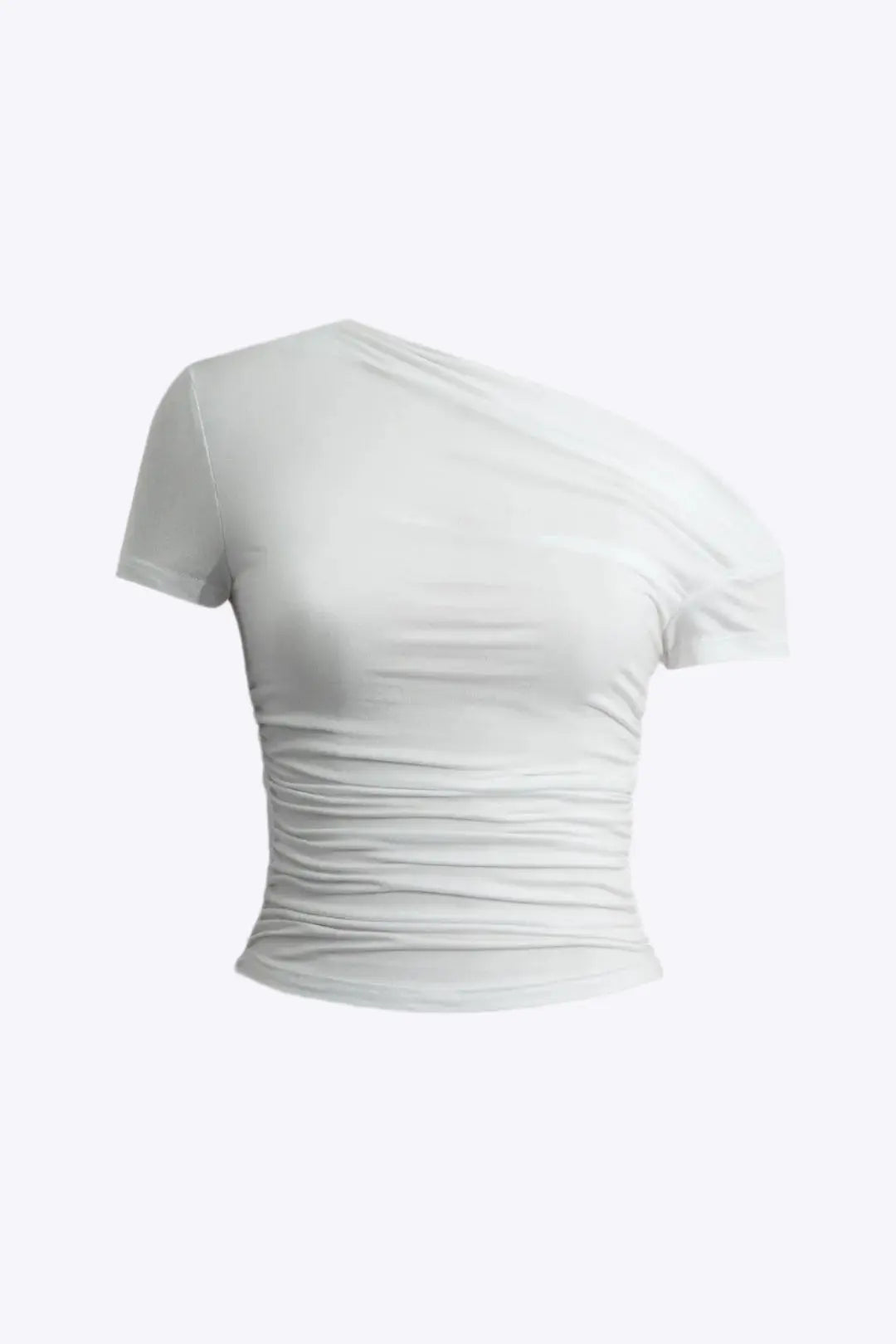 Sofia - Basis Asymmetrisk Rynket Kvinde T-shirt-T-shirts-Zuruz-Hvid-XS-Zuruz