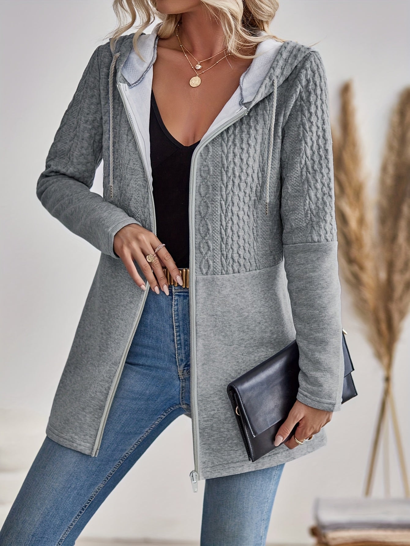 Stylish Casual Women's Gray Hooded Cardigan