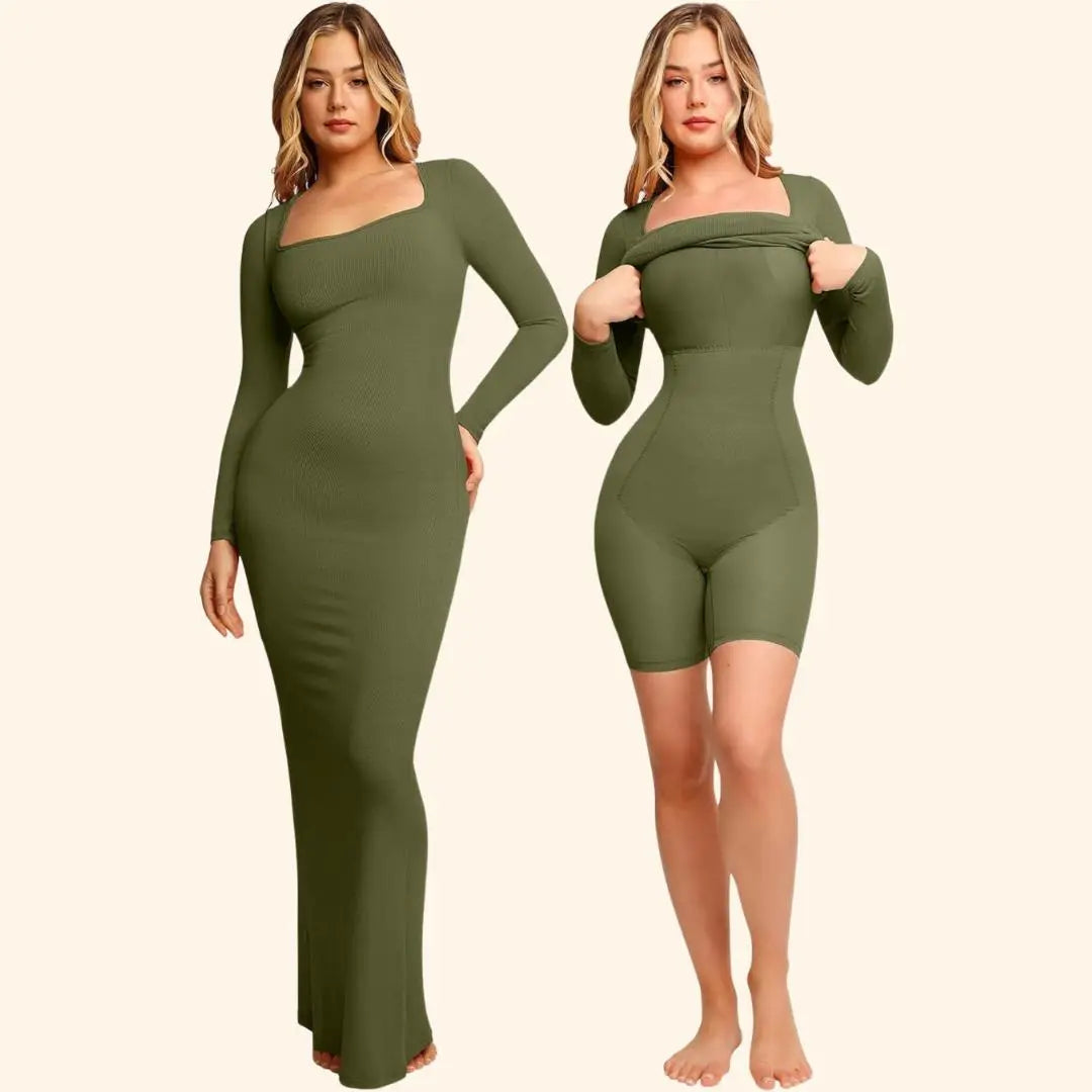 Linnea – Ultra flatterende design dame langærmet shapewear kjole-Dresses-Zuruz-Grøn-S-Zuruz