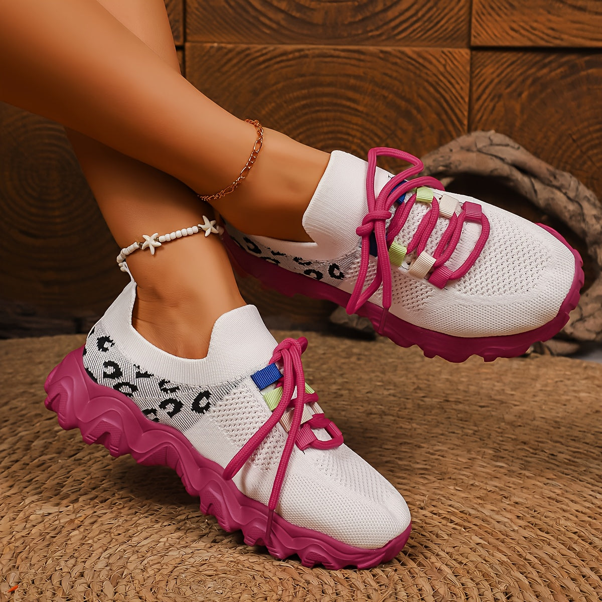 Women's New Season Casual Running Shoes with Knit Upper, Elastic and Breathable Design, Lace-Up Closure, Colorful Sole for Lightweight Comfort - Ideal for Running, Fitness, Hiking & Leisure, Ladies Running Shoes, Orthopedic Sneakers for Women, Womens Spo