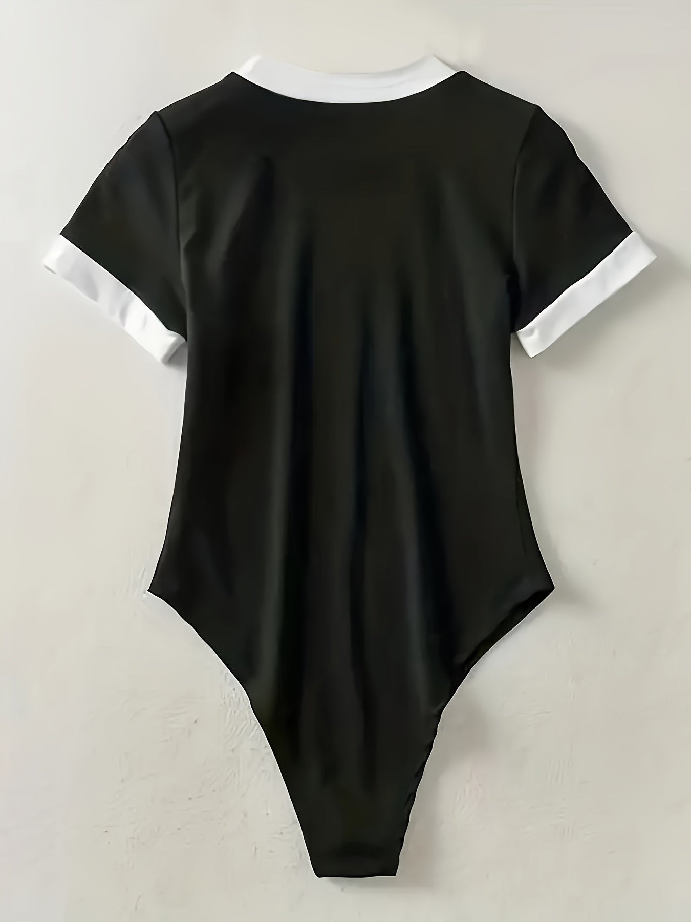 Contrast Binding Shaping Bodysuit, Short Sleeve Crew Neck Tummy Control Slimmer Body Shaper, Women's Underwear & Shapewear