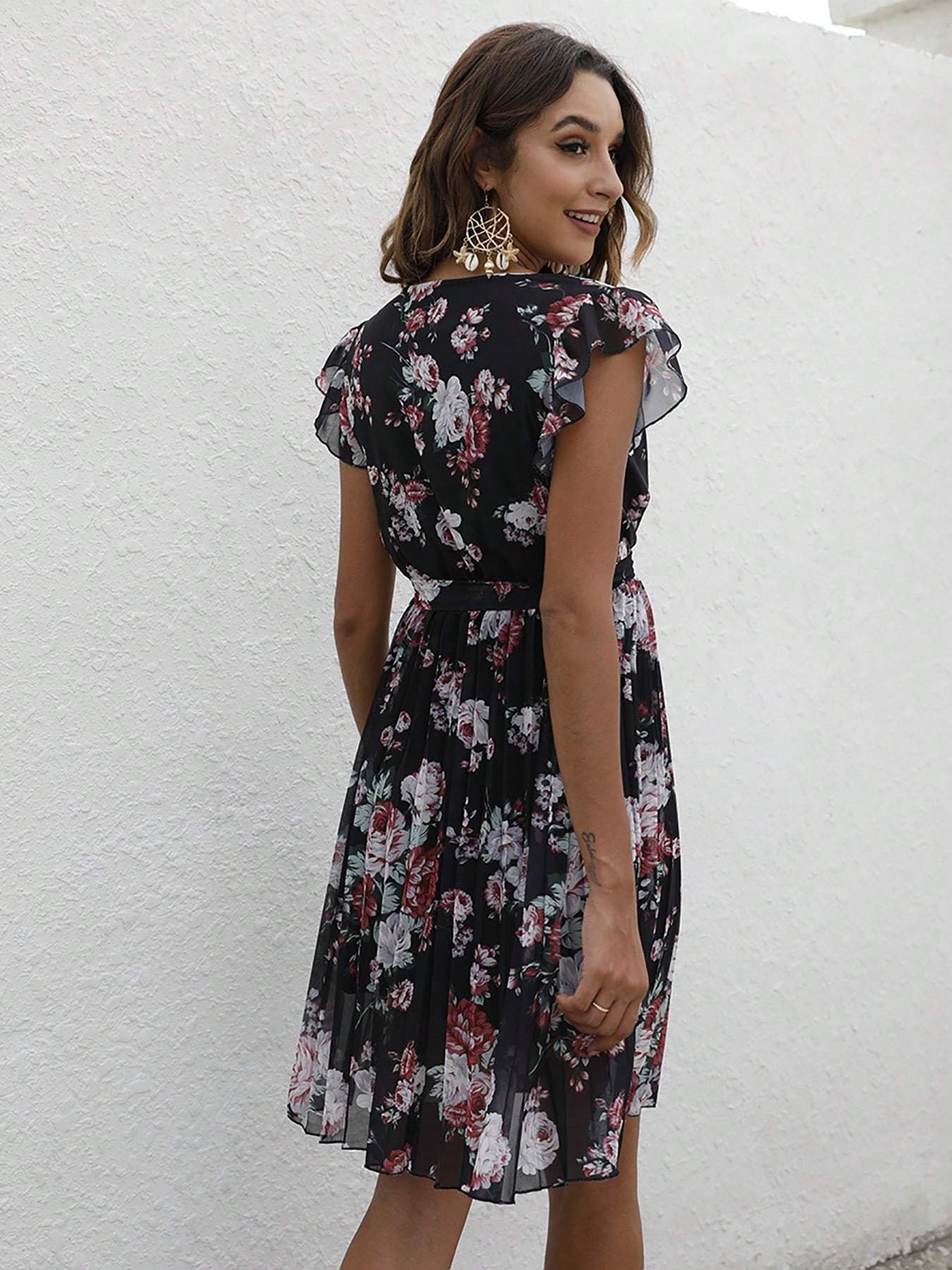 Kjole Med Blomstret Tryk Casual Elegant Til Hverdagsbrug