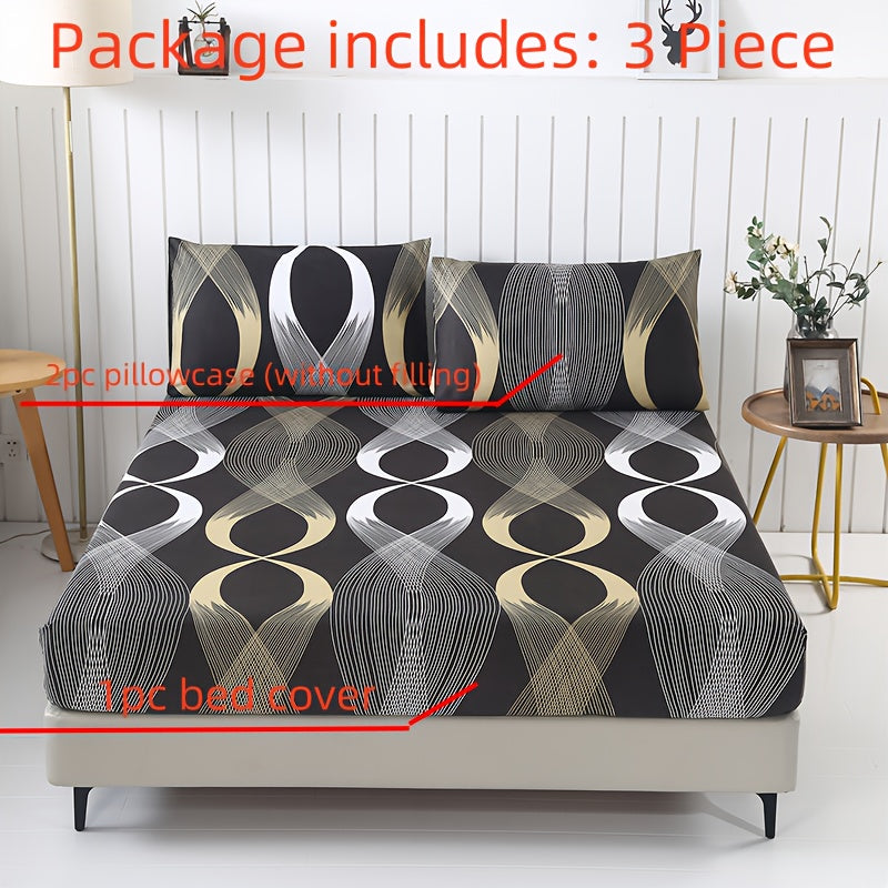 3pcs Bed Sheet Set High-end Fleece Skin-friendly Comfortable Plant Geometric Floral Home Hotel Supplies 1pc Bed Sheet + 2pcs Pillowcase No Filling