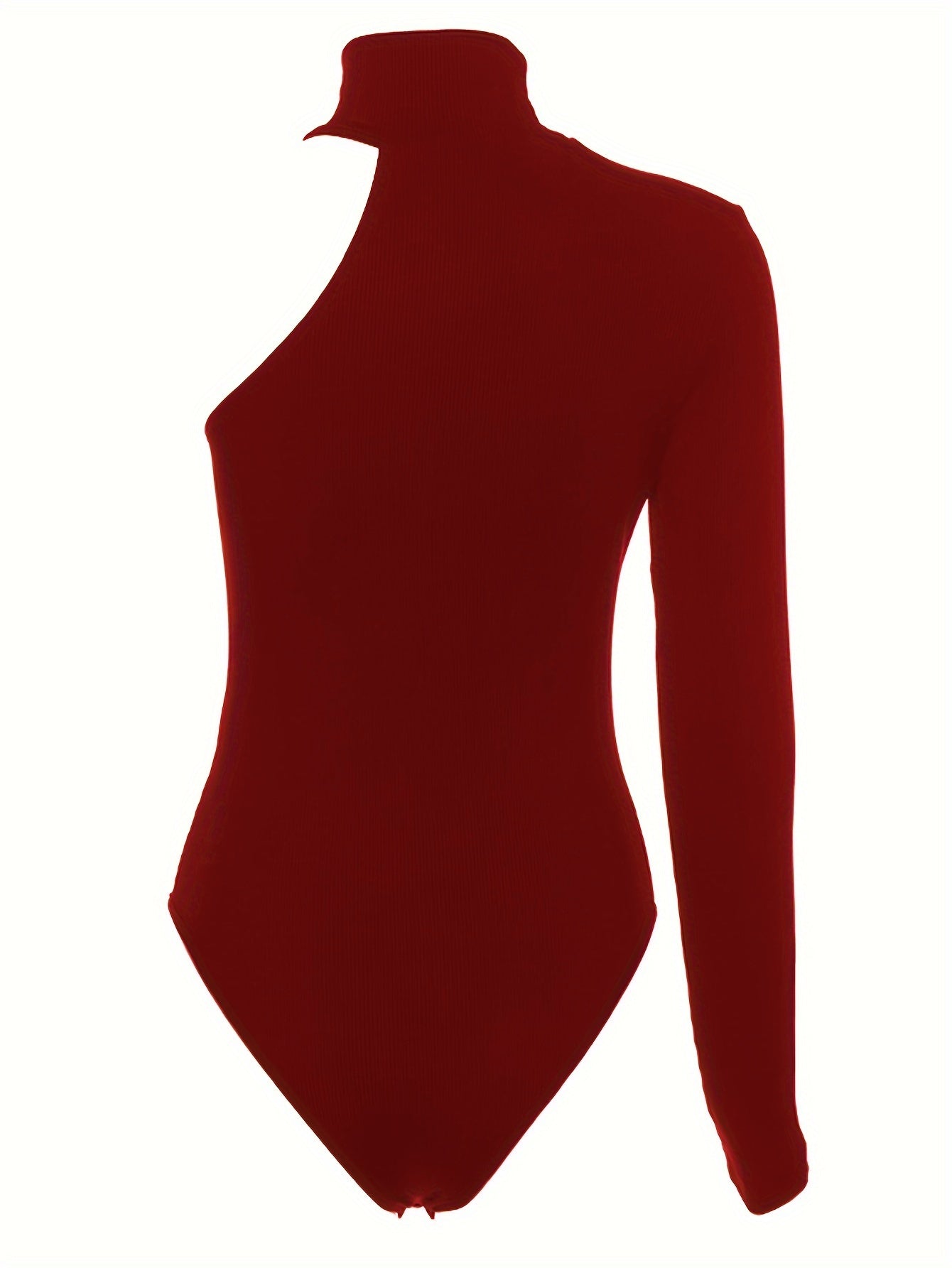 Solid Asymmetric One Shoulder Ribbed Knit Long Sleeve Bodysuit, Sexy Fall Winter One Piece Bodysuits, Women's Clothing
