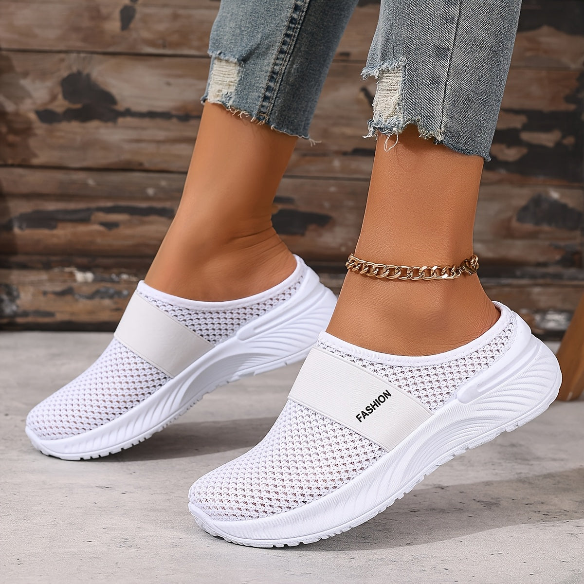 ZOSIVC Women'S Slip-On Casual Sneakers - Breathable Mesh Upper, Soft Cushioned Insole & Durable Rubber Sole, Low-Top White Design for Beach Vacations, Travel & Summer Outings, Comfortable Footwear, Fashionable Slipons, Flexible Footwear