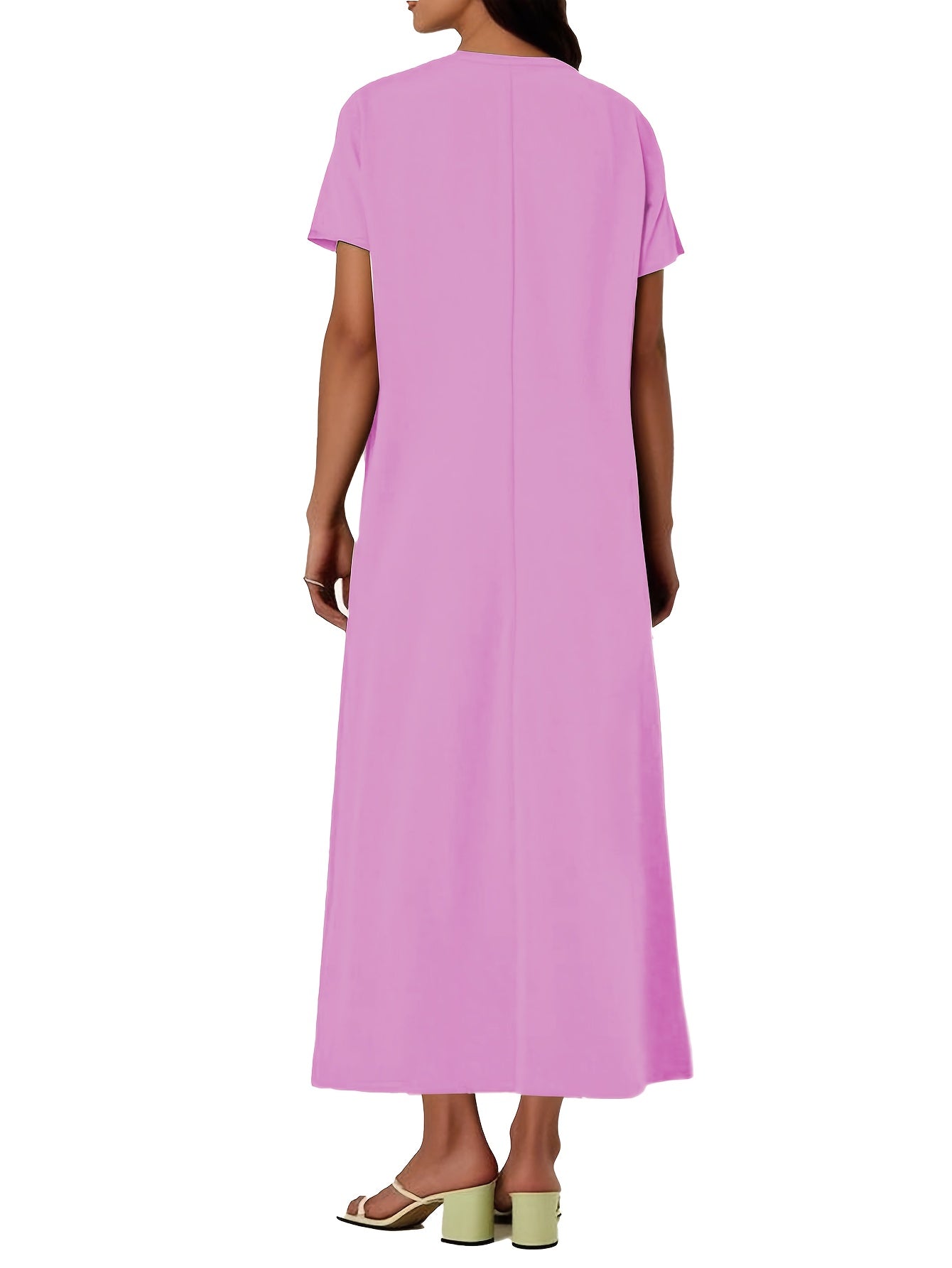 Women's Pure Vacation Style Maxi Dress, Elegant and Comfortable Holiday Long Skirt, 100% Solid Color for Spring Summer Autumn