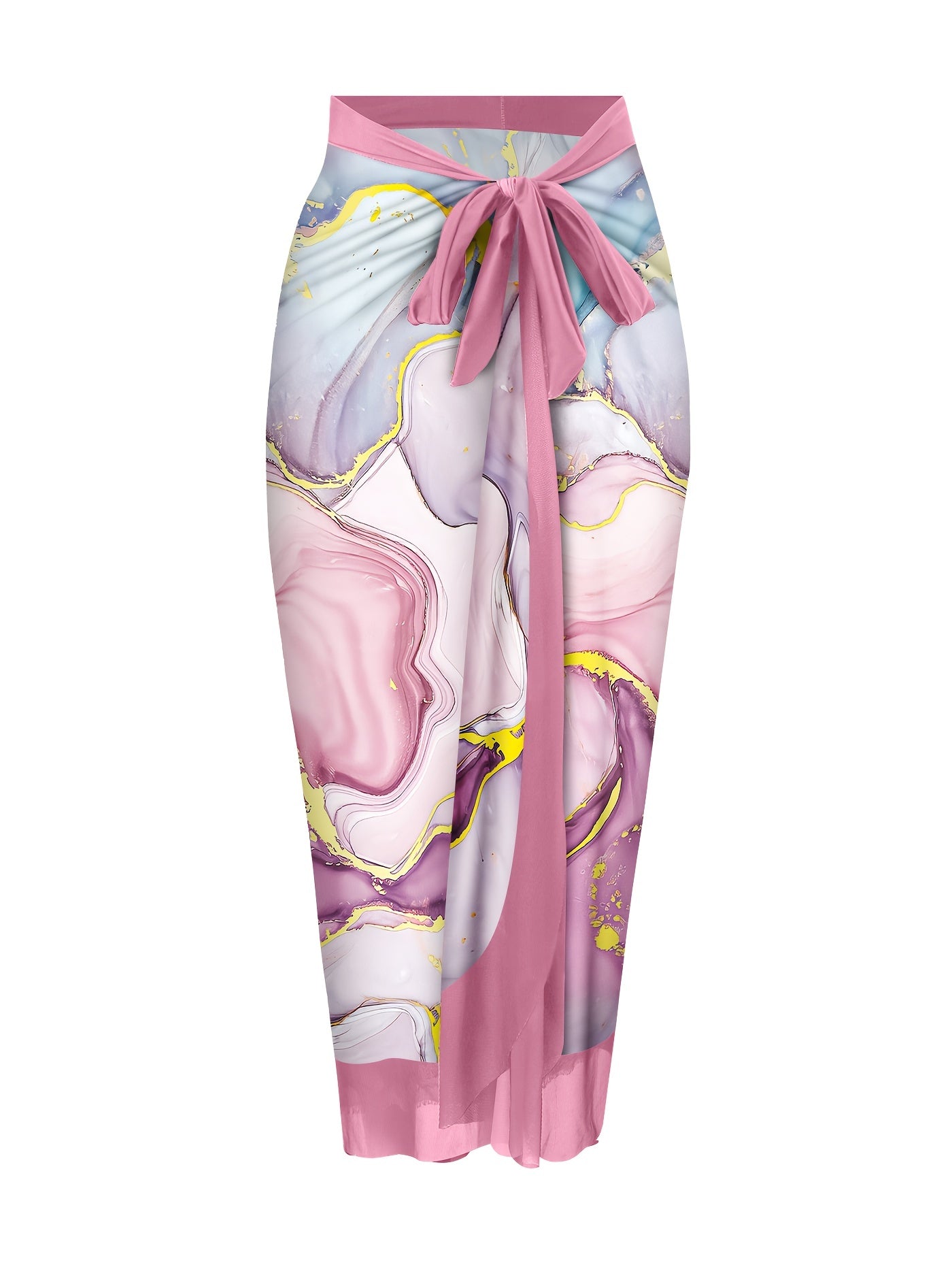 Two-piece Set of Ocean Gilt Print Bodysuit and Wrap Skirt in Twist Style