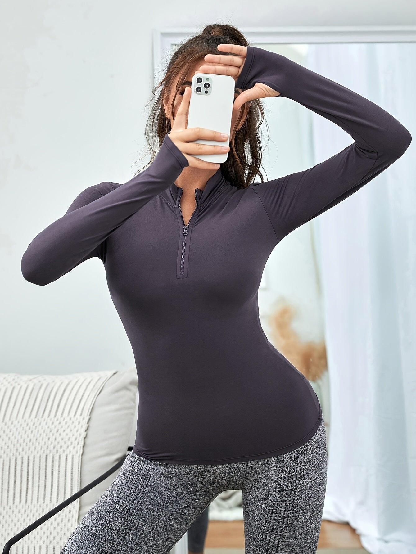 Women'S High-Elasticity Sports Yoga Top - Semi-Zip Pullover, Quick-Dry, Long Sleeve, Solid Color, Slimming Waist, for Running, Pilates, Basketball & More, High-Waisted, Basketball Uniform | Sleeveless Activewear | Stretchy Fabri