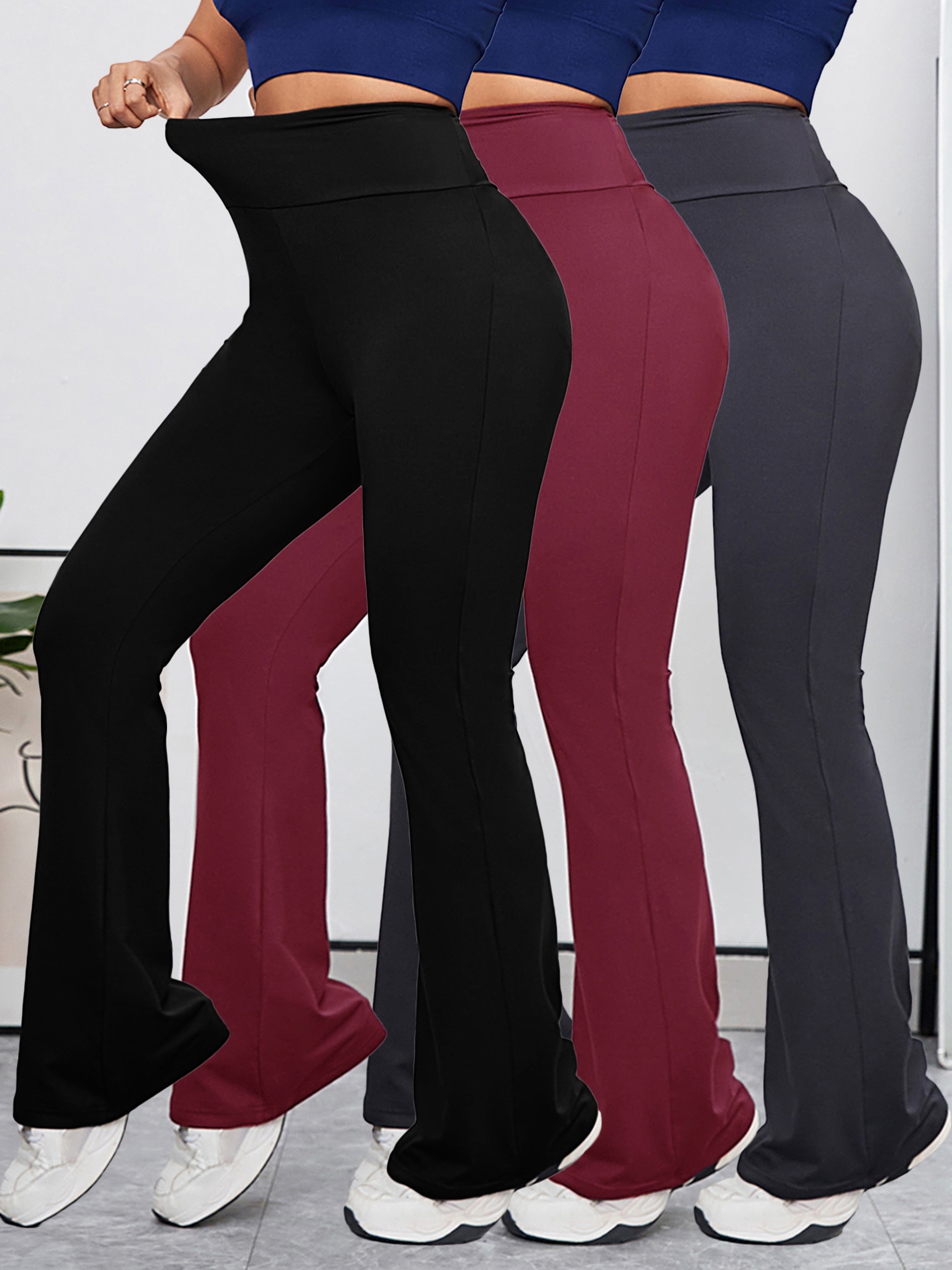 Højt Talje Flare Leggings 3 Stk Sort Burgundy Mørk Grå