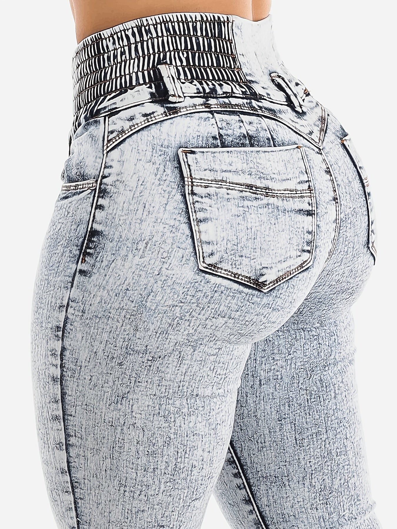 [Casual Chic] Women's High-Waist Lift & Shape Skinny Jeans - Stretch Denim with Slash Pockets, Mid-Rise, Light Wash, Comfort Fit for All Seasons